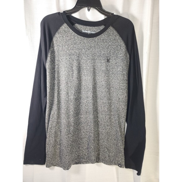Hurley Mens Size Large Black Gray Casual Long Sleeve Crew Neck Raglan T Shirt - Picture 1 of 4